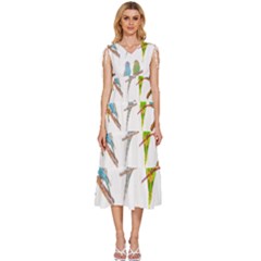 Parakeet T-shirtlots Of Colorful Parakeets - Cute Little Birds T-shirt V-Neck Drawstring Shoulder Sleeveless Maxi Dress