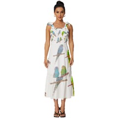 Parakeet T-shirtlots Of Colorful Parakeets - Cute Little Birds T-shirt Tie-Strap Tiered Midi Chiffon Dress