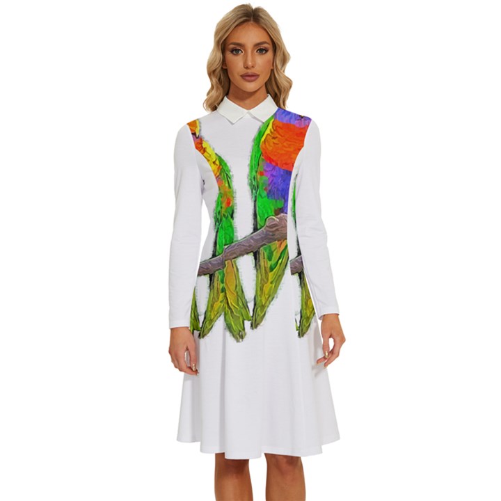 Parrots T-shirtcute Rainbow Loris - Lorikeet T-shirt Long Sleeve Shirt Collar A-Line Dress