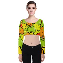 Fruit Food Wallpaper Velvet Long Sleeve Crop Top by Dutashop