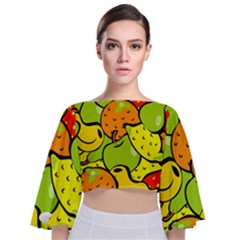 Fruit Food Wallpaper Tie Back Butterfly Sleeve Chiffon Top by Dutashop