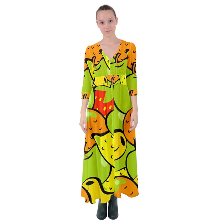 Fruit Food Wallpaper Button Up Maxi Dress