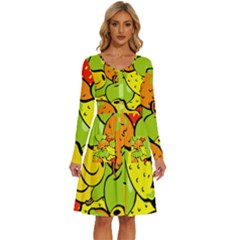 Fruit Food Wallpaper Long Sleeve Dress With Pocket