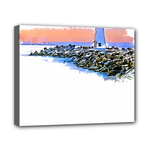 Breakwater Santa Cruz T- Shirt Lighthouse Breakwater Santa Cruz U S A Voyage Art Digital Painting Wa Canvas 10  X 8  (stretched) by JamesGoode