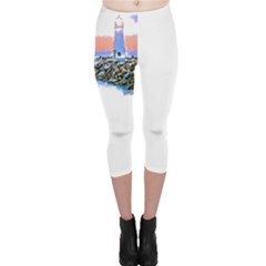 Breakwater Santa Cruz T- Shirt Lighthouse Breakwater Santa Cruz U S A Voyage Art Digital Painting Wa Capri Leggings  by JamesGoode