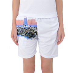 Breakwater Santa Cruz T- Shirt Lighthouse Breakwater Santa Cruz U S A Voyage Art Digital Painting Wa Women s Basketball Shorts by JamesGoode