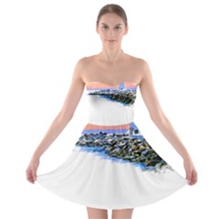 Breakwater Santa Cruz T- Shirt Lighthouse Breakwater Santa Cruz U S A Voyage Art Digital Painting Wa Strapless Bra Top Dress by JamesGoode