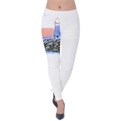 Breakwater Santa Cruz T- Shirt Lighthouse Breakwater Santa Cruz U S A Voyage Art Digital Painting Wa Velvet Leggings by JamesGoode