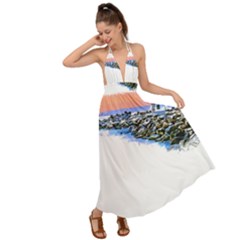 Breakwater Santa Cruz T- Shirt Lighthouse Breakwater Santa Cruz U S A Voyage Art Digital Painting Wa Backless Maxi Beach Dress by JamesGoode