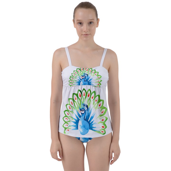 Peacock T-shirtsteal Your Heart Peacock 203 T-shirt Twist Front Tankini Set