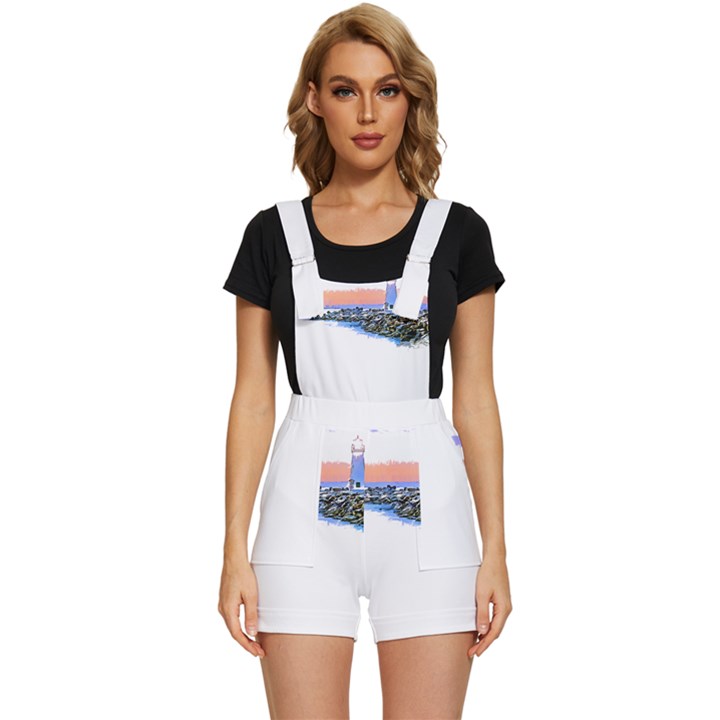 Breakwater Santa Cruz T- Shirt Lighthouse Breakwater Santa Cruz U S A Voyage Art Digital Painting Wa Short Overalls