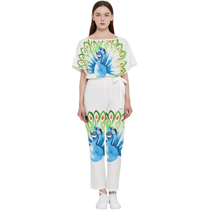 Peacock T-shirtsteal Your Heart Peacock 203 T-shirt Batwing Lightweight Chiffon Jumpsuit