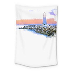 Breakwater Santa Cruz T- Shirt Lighthouse Breakwater Santa Cruz U S A Voyage Art Digital Painting Wa Small Tapestry by JamesGoode