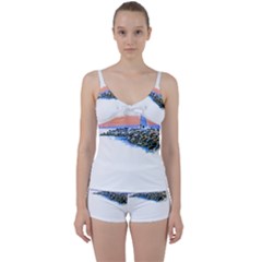 Breakwater Santa Cruz T- Shirt Lighthouse Breakwater Santa Cruz U S A Voyage Art Digital Painting Wa Tie Front Two Piece Tankini by JamesGoode