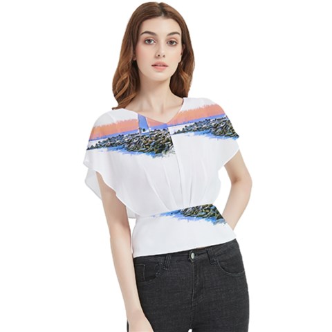 Breakwater Santa Cruz T- Shirt Lighthouse Breakwater Santa Cruz U S A Voyage Art Digital Painting Wa Butterfly Chiffon Blouse by JamesGoode