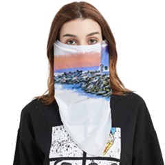 Breakwater Santa Cruz T- Shirt Lighthouse Breakwater Santa Cruz U S A Voyage Art Digital Painting Wa Face Covering Bandana (triangle) by JamesGoode