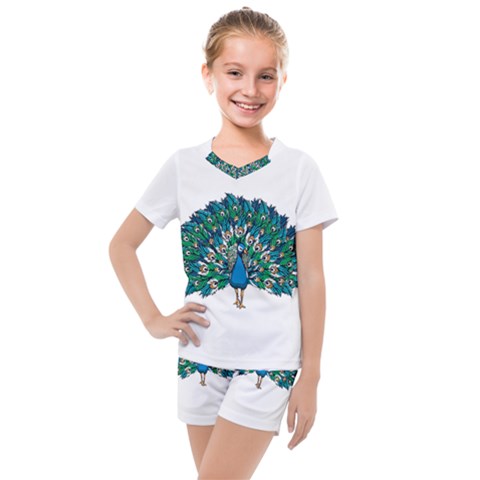 Peacock T-shirtwhite Look Calm Peacock 10 T-shirt Kids  Mesh T-shirt And Shorts Set by EnriqueJohnson