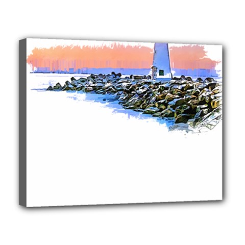 Breakwater Santa Cruz T- Shirt Lighthouse Breakwater Santa Cruz U S A Voyage Art Digital Painting Wa Canvas 14  X 11  (stretched) by JamesGoode