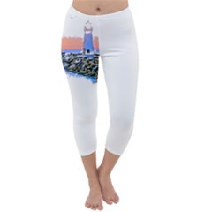 Breakwater Santa Cruz T- Shirt Lighthouse Breakwater Santa Cruz U S A Voyage Art Digital Painting Wa Capri Winter Leggings  by JamesGoode