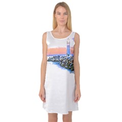 Breakwater Santa Cruz T- Shirt Lighthouse Breakwater Santa Cruz U S A Voyage Art Digital Painting Wa Sleeveless Satin Nightdress by JamesGoode