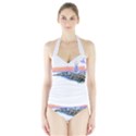 Breakwater Santa Cruz T- Shirt Lighthouse Breakwater Santa Cruz U S A Voyage Art Digital Painting Wa Halter Swimsuit View1