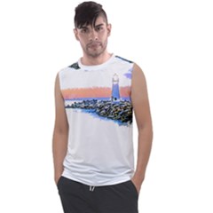 Breakwater Santa Cruz T- Shirt Lighthouse Breakwater Santa Cruz U S A Voyage Art Digital Painting Wa Men s Regular Tank Top by JamesGoode