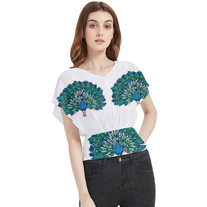 Peacock T-shirtwhite Look Calm Peacock 10 T-shirt Butterfly Chiffon Blouse