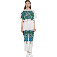 Peacock T-shirtwhite Look Calm Peacock 10 T-shirt Batwing Lightweight Chiffon Jumpsuit