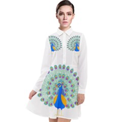 Peacock T-shirtwhite Look Calm Peacock 28 T-shirt (1) Long Sleeve Chiffon Shirt Dress