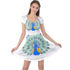 Peacock T-shirtwhite Look Calm Peacock 28 T-shirt (1) Cap Sleeve Dress