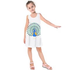 Peacock T-shirtwhite Look Calm Peacock 28 T-shirt (1) Kids  Sleeveless Dress