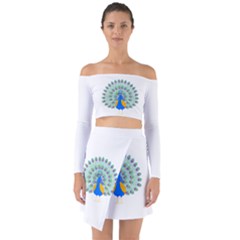 Peacock T-shirtwhite Look Calm Peacock 28 T-shirt (1) Off Shoulder Top with Skirt Set