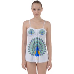 Peacock T-shirtwhite Look Calm Peacock 28 T-shirt (1) Babydoll Tankini Set