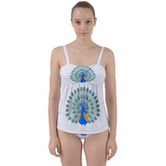 Peacock T-shirtwhite Look Calm Peacock 28 T-shirt (1) Twist Front Tankini Set