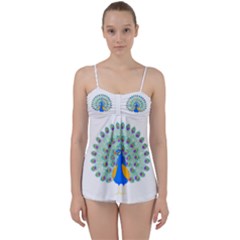 Peacock T-shirtwhite Look Calm Peacock 28 T-shirt (1) Babydoll Tankini Top