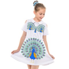 Peacock T-shirtwhite Look Calm Peacock 28 T-shirt (1) Kids  Short Sleeve Shirt Dress by EnriqueJohnson