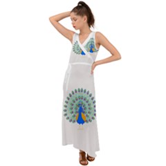 Peacock T-shirtwhite Look Calm Peacock 28 T-shirt (1) V-Neck Chiffon Maxi Dress