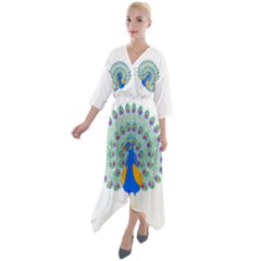 Peacock T-shirtwhite Look Calm Peacock 28 T-shirt (1) Quarter Sleeve Wrap Front Maxi Dress