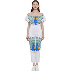 Peacock T-shirtwhite Look Calm Peacock 28 T-shirt (1) Bardot Ruffle jumpsuit