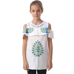 Peacock T-shirtwhite Look Calm Peacock 28 T-shirt (1) Fold Over Open Sleeve Top