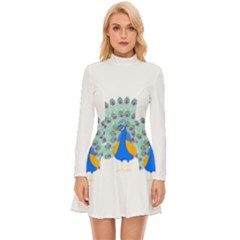 Peacock T-shirtwhite Look Calm Peacock 28 T-shirt (1) Long Sleeve Velour Longline Dress