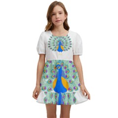 Peacock T-shirtwhite Look Calm Peacock 28 T-shirt (1) Kids  Short Sleeve Dolly Dress