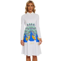 Peacock T-shirtwhite Look Calm Peacock 28 T-shirt (1) Long Sleeve Shirt Collar A-Line Dress