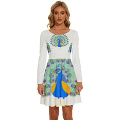 Peacock T-shirtwhite Look Calm Peacock 28 T-shirt (1) Long Sleeve Wide Neck Velvet Dress