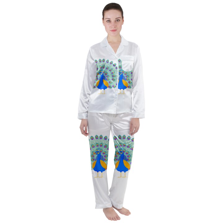 Peacock T-shirtwhite Look Calm Peacock 28 T-shirt (1) Women s Long Sleeve Satin Pajamas Set	