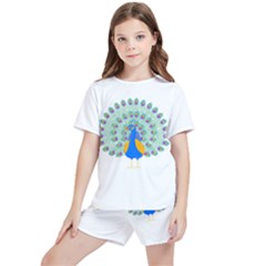 Peacock T-shirtwhite Look Calm Peacock 28 T-shirt (1) Kids  T-shirt And Sports Shorts Set by EnriqueJohnson