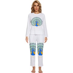 Peacock T-shirtwhite Look Calm Peacock 28 T-shirt (1) Womens  Long Sleeve Lightweight Pajamas Set by EnriqueJohnson