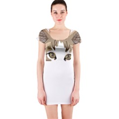 Peeking Cat T-shirtpeeking Cute Cat T-shirt Short Sleeve Bodycon Dress by EnriqueJohnson