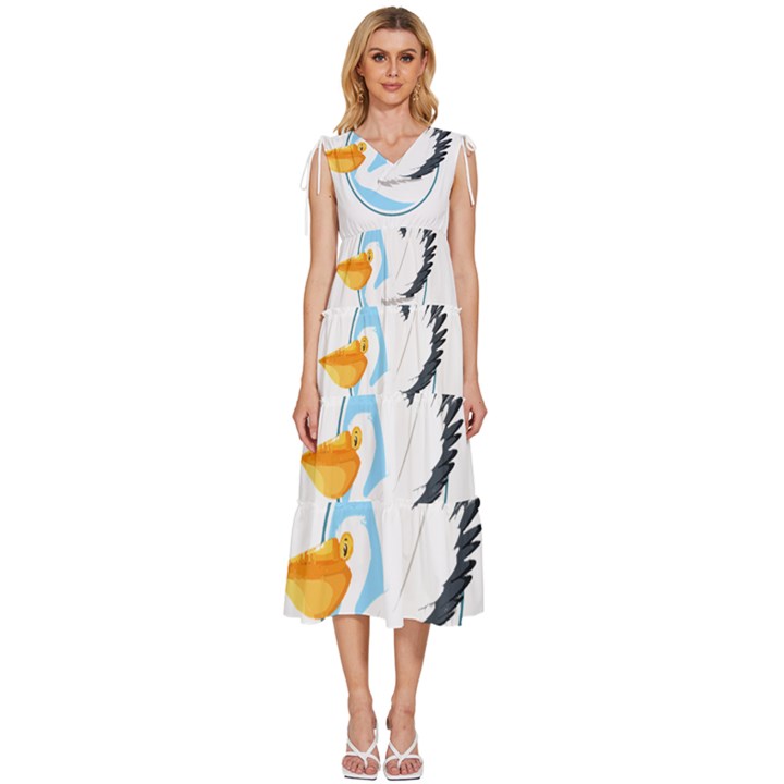 Pelican T-shirtwhite Look Calm Pelican 08 T-shirt V-Neck Drawstring Shoulder Sleeveless Maxi Dress