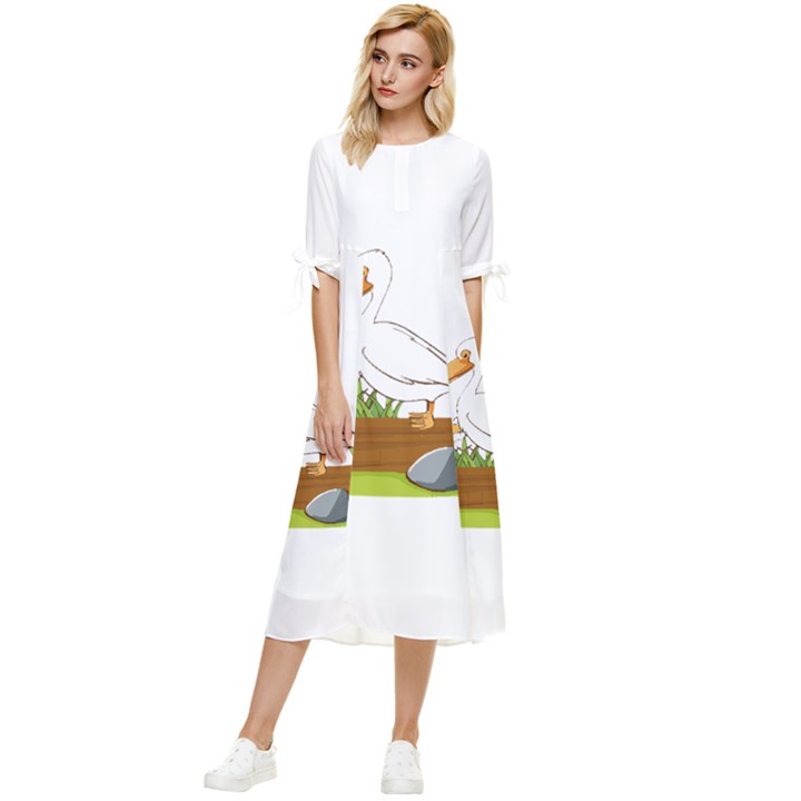 Pelican T-shirtwhite Look Calm Pelican 34 T-shirt (1) Bow Sleeve Chiffon Midi Dress